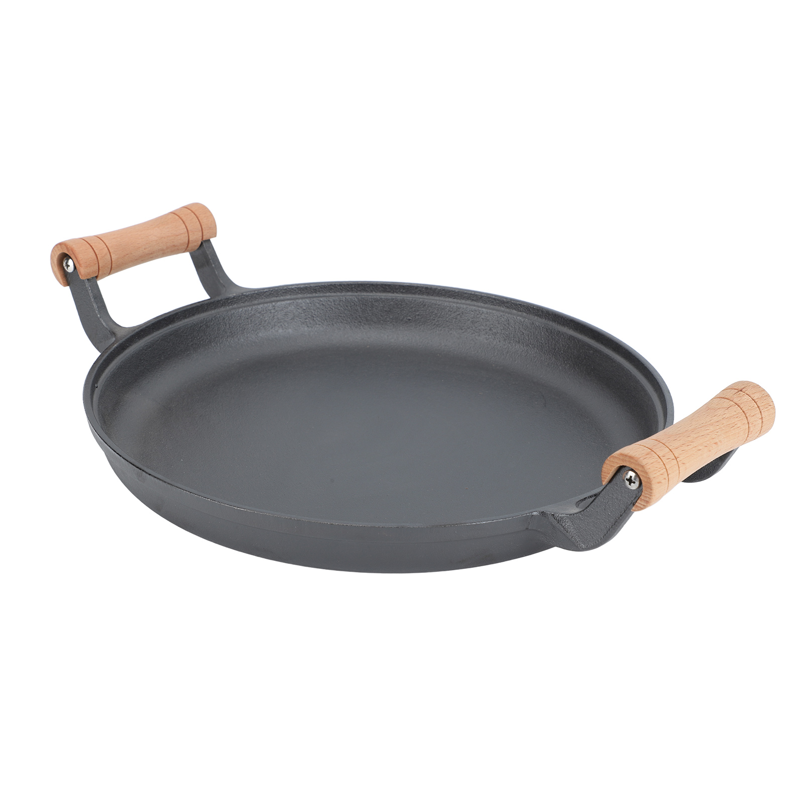 Runde Grillpfanne Aus Gusseisen Mit Doppeltem Holzgriff, Ideal Zum Braten Von Fleisch Und Steaks Beim Grillen (30 Cm / 11,81 Zoll).