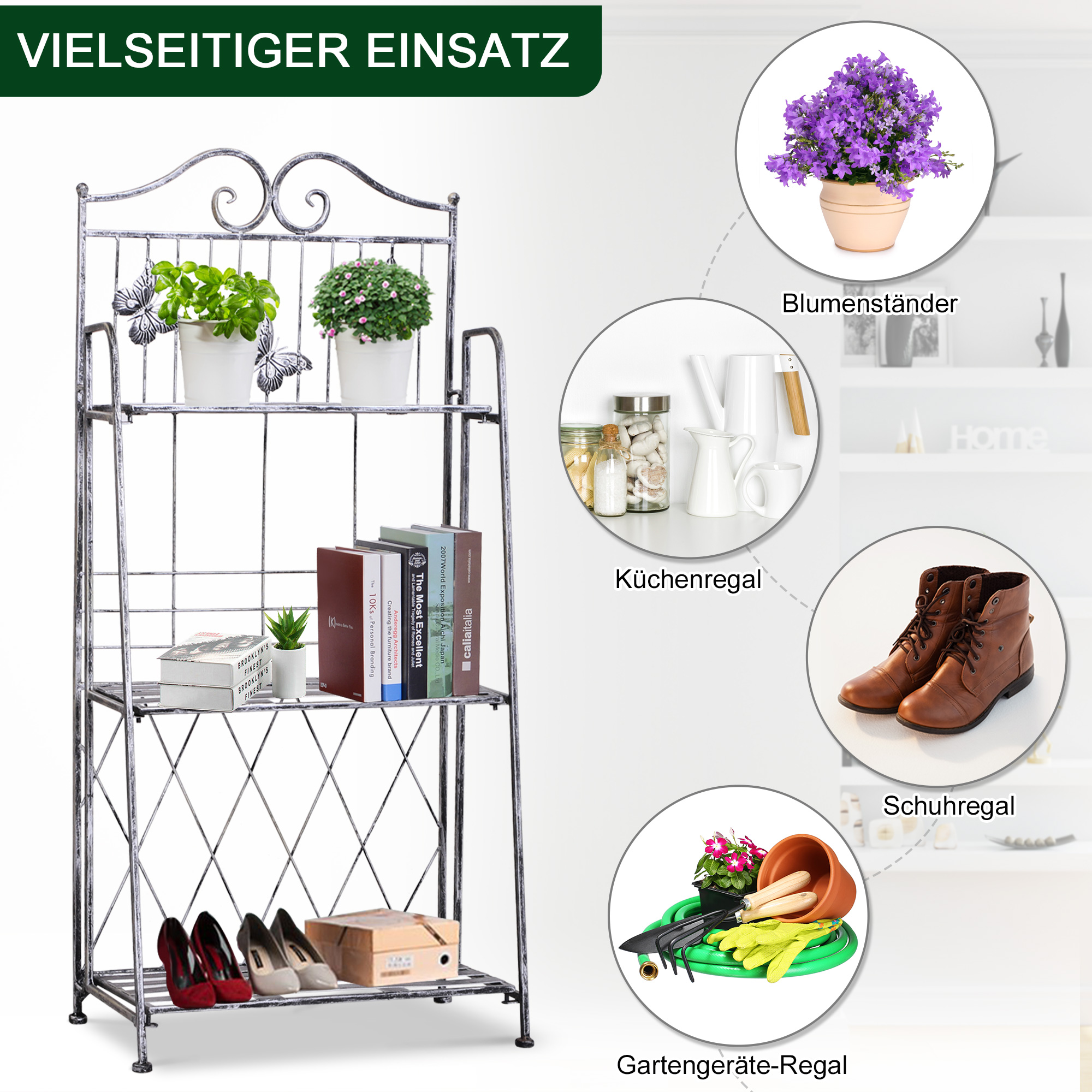 Dreistöckiges, Klappbares Pflanzenregal, Pflanzenständer Für Den Außenbereich Wie Balkon, Terrasse Oder Garten, Blumenständer Aus Metall, Blumenständer, Blumenleiter, Gartenregal, Silbergrau.