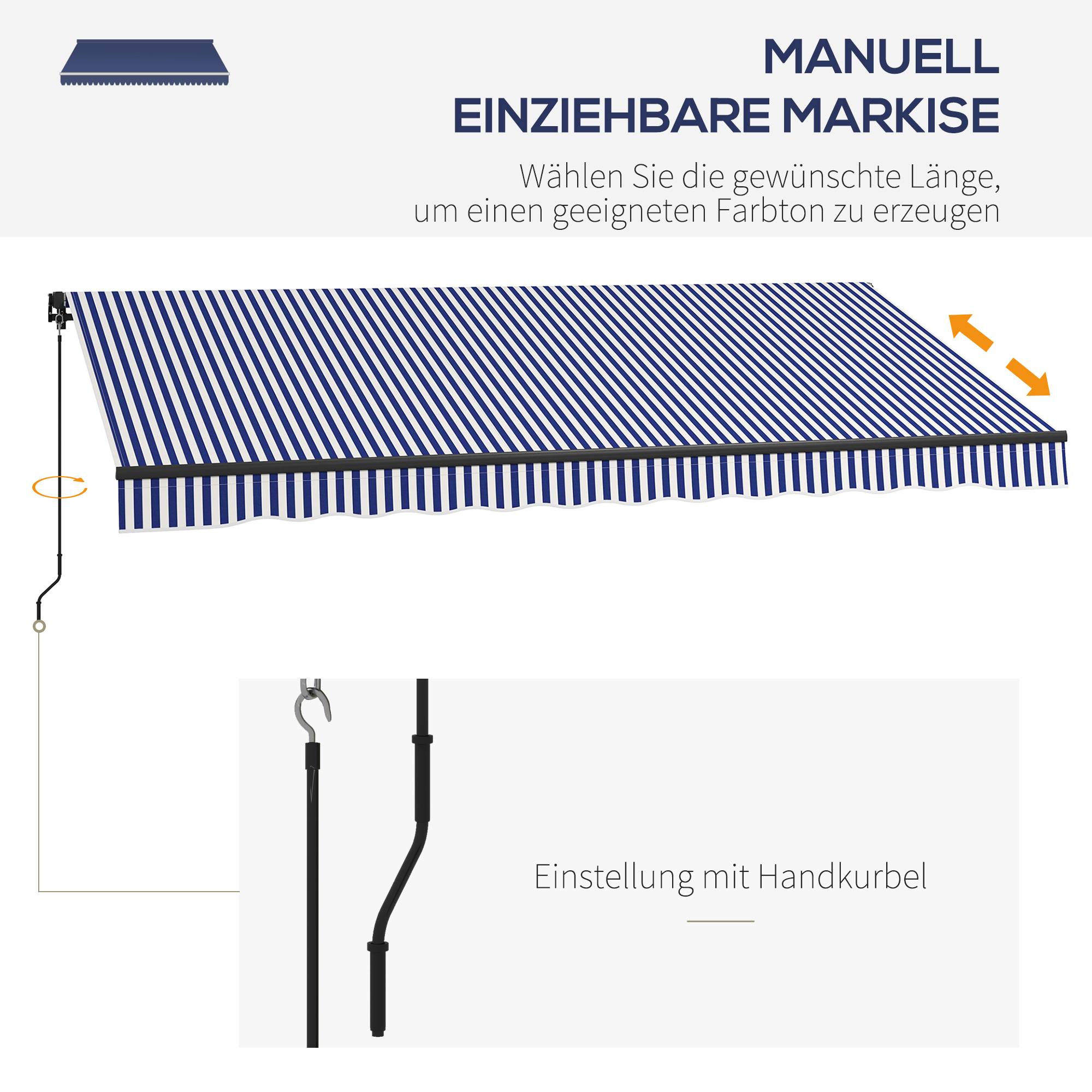 Sonnenschutz, Terrassenüberdachung, Manuell, Wetterfest, 400 Cm X 300 Cm, Blau-weiß