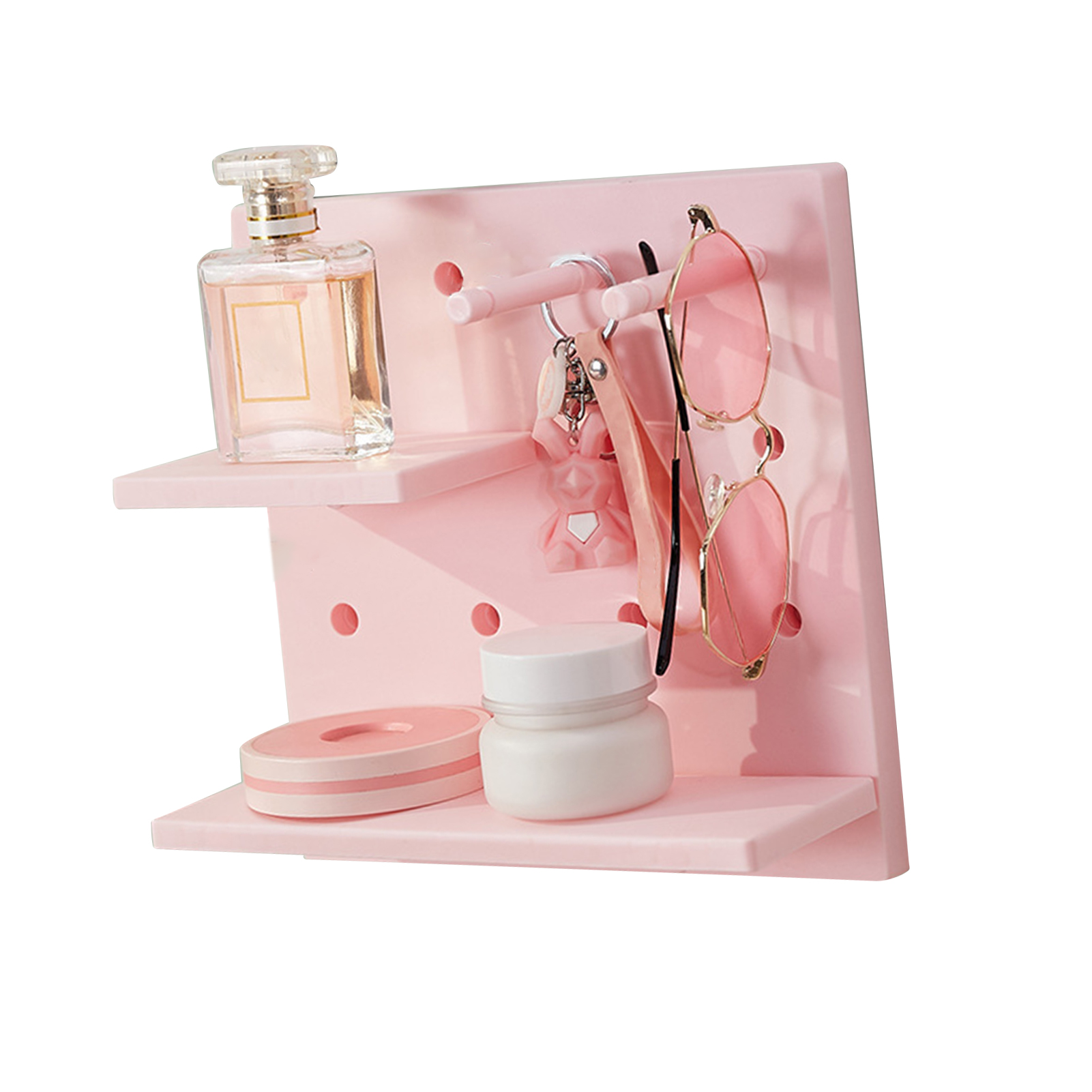 Wandmontierter Puppenorganizer, Kein Bohren Erforderlich, Multifunktional, Rosa