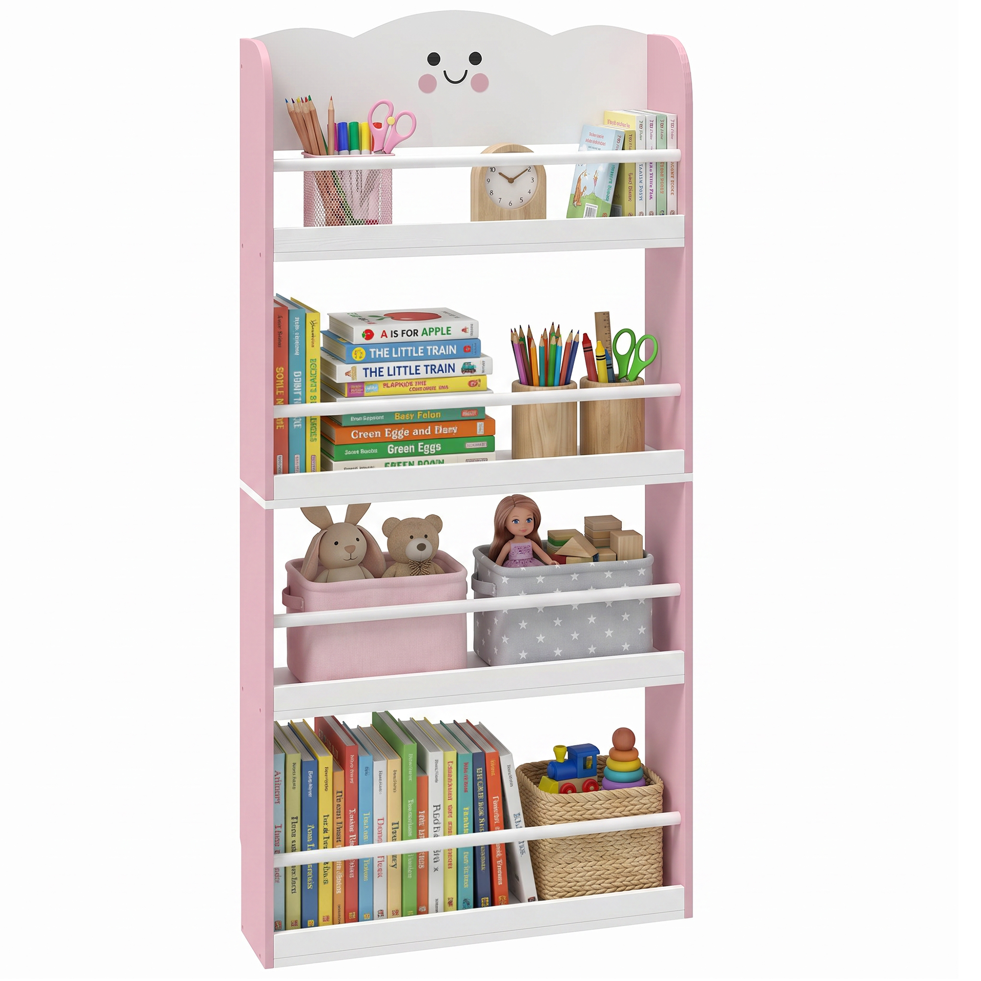 Kinderbücherregal Mit 4 Ablagen, Wandregal Für Kinderzimmer, Spielzimmer, Wohnzimmer, Rosa