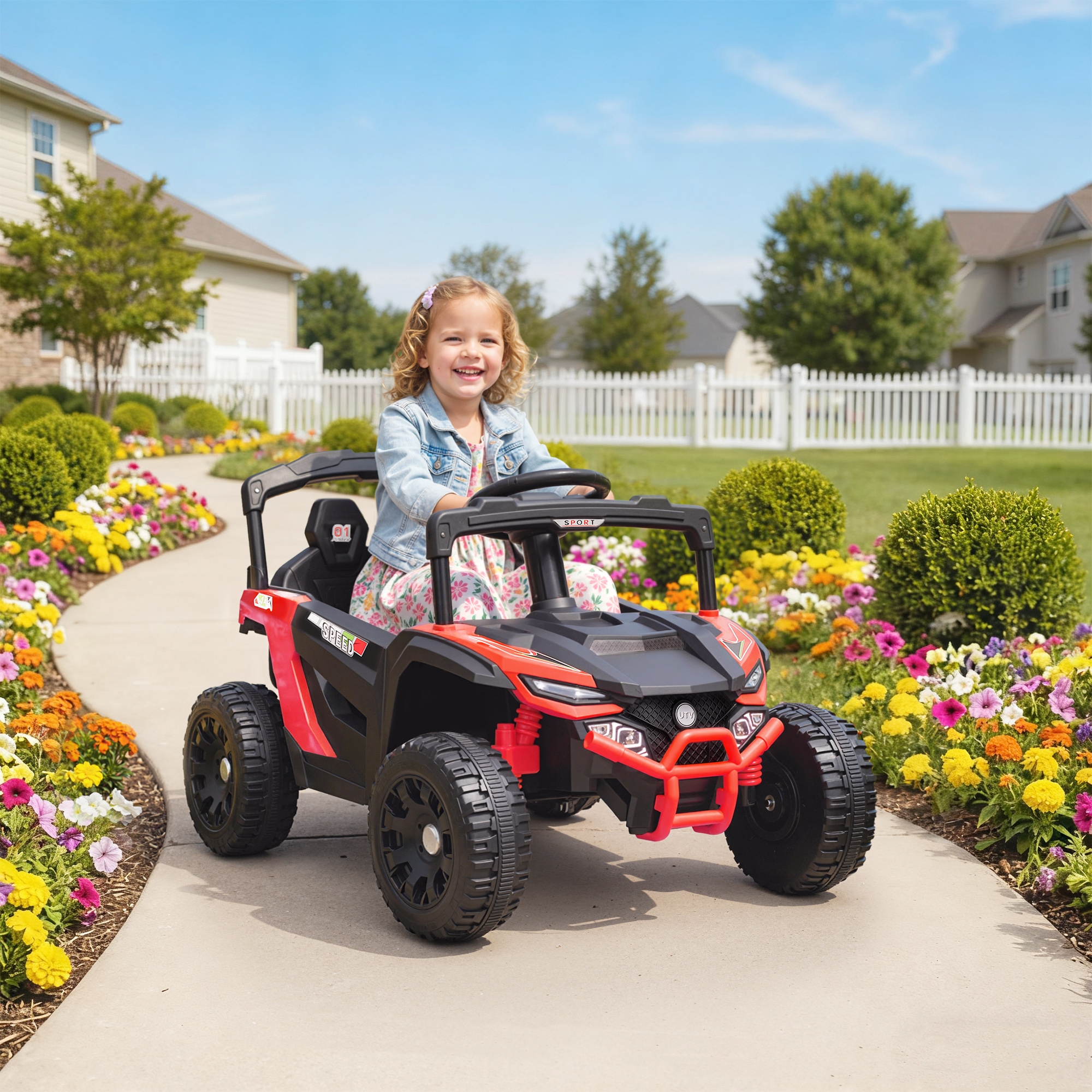 Elektrisches Kinder-utv, 12-v-elektrobuggy, 2 Motoren, Fernbedienung, Led-beleuchtung, Musik, Hupe, Geeignet Für Kinder Von 3–8 Jahren, Rot
