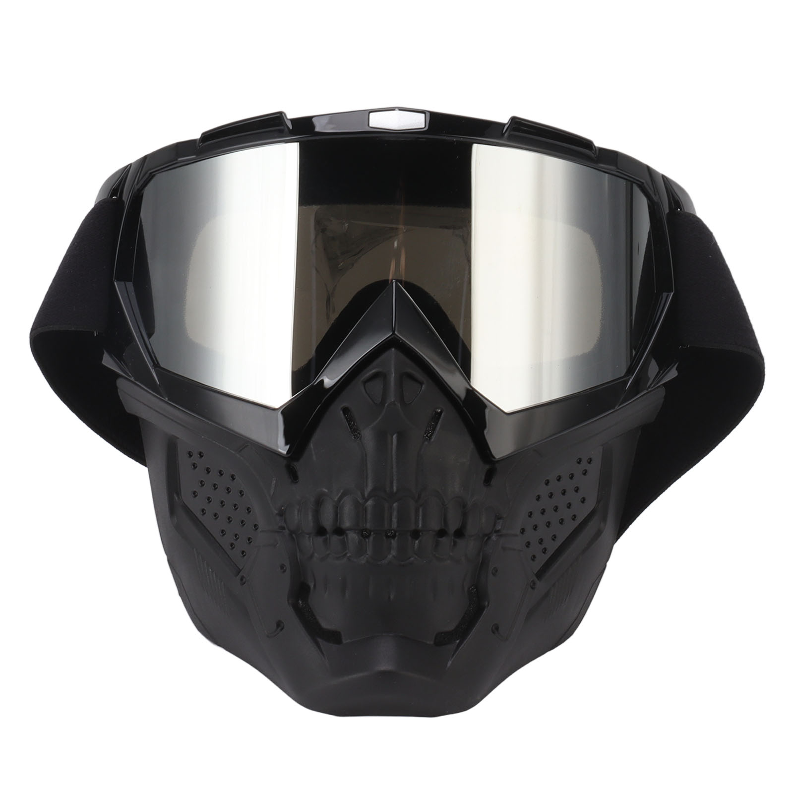 Skull Goggles Mask Motorrad-schutzmaske Aus Pc-schaum, Abnehmbar Und Verstellbar, Schwarzer Rahmen, Silberne Gläser, Ideal Zum Wandern Und Offroad-fahren.