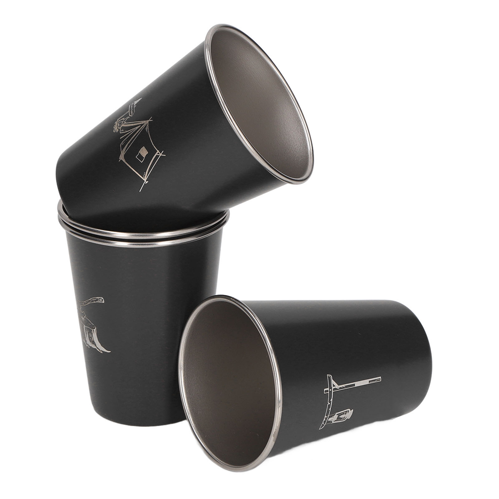 4er-set Kaffeebecher/flaschen Aus Edelstahl 304 (350 Ml), Ideal Für Grillabende, Bierproben, Reisen Und Outdoor-aktivitäten. Schwarz.