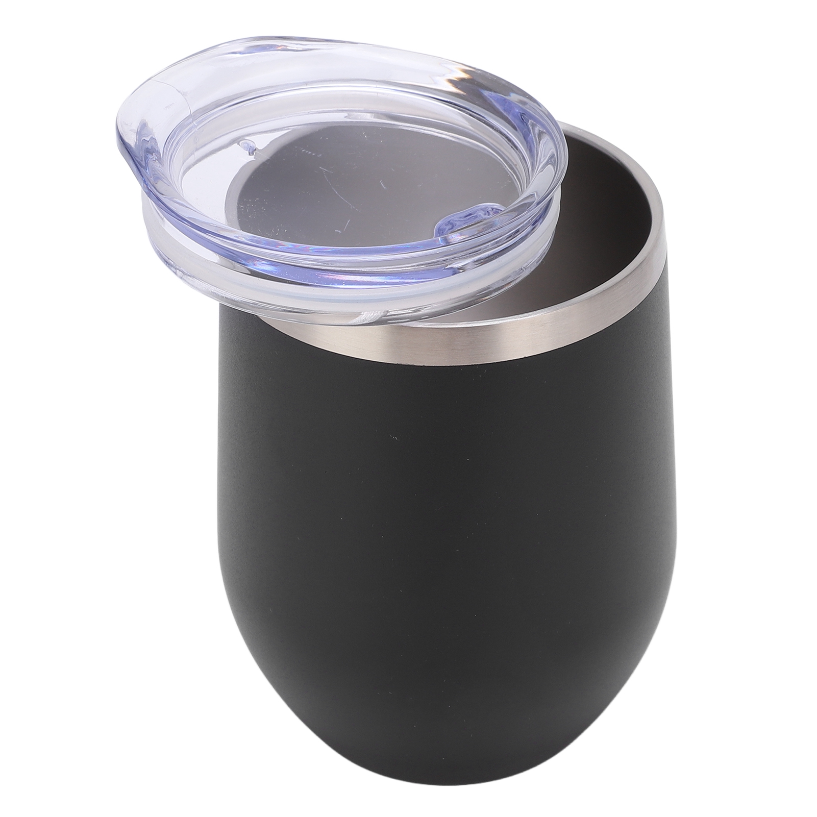 Stielloses Weinglas Aus Edelstahl, 340 Ml, Doppelwandig Vakuumisoliert Mit Deckel, Ideal Für Kaffee, Cocktails Und Eiscreme, Schwarz.