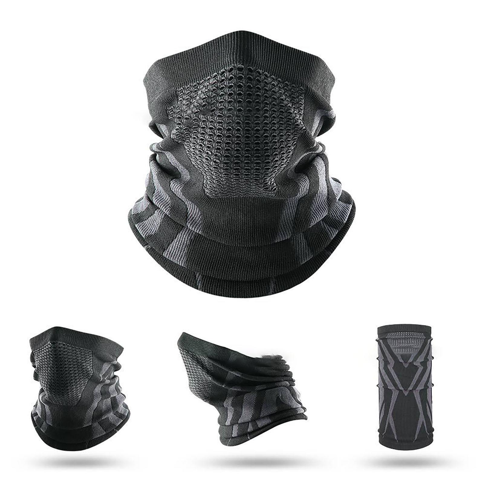 Dicker Halswärmer Mit Schal Und Gesichtsmaske, Winddicht Und Wärmend Für Die Halbe Gesichtshälfte, Geeignet Für Outdoor-radtouren, Schwarz Und Grau.