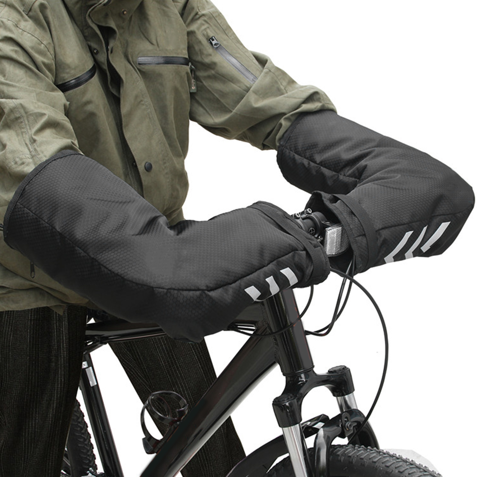 Wasserdichte, Reflektierende Und Warme Schwarze Fahrradlenkerhandschuhe Zum Schutz Des Lenkers