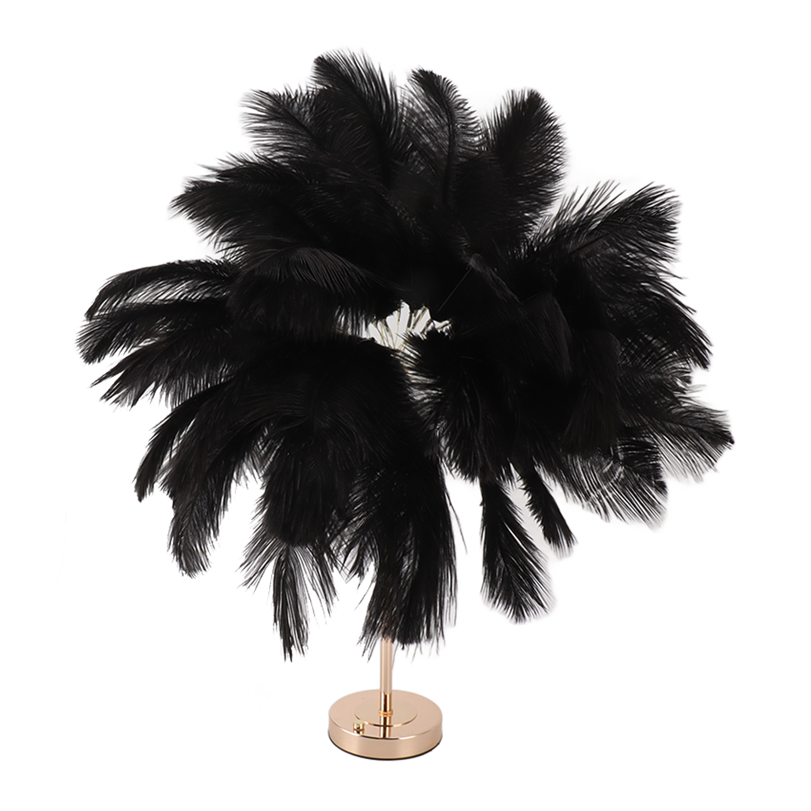 Wiederaufladbare Tischlampe Aus Straußenfedern, Moderne Und Romantische Dekolampe Fürs Schlafzimmer, Schwarz.