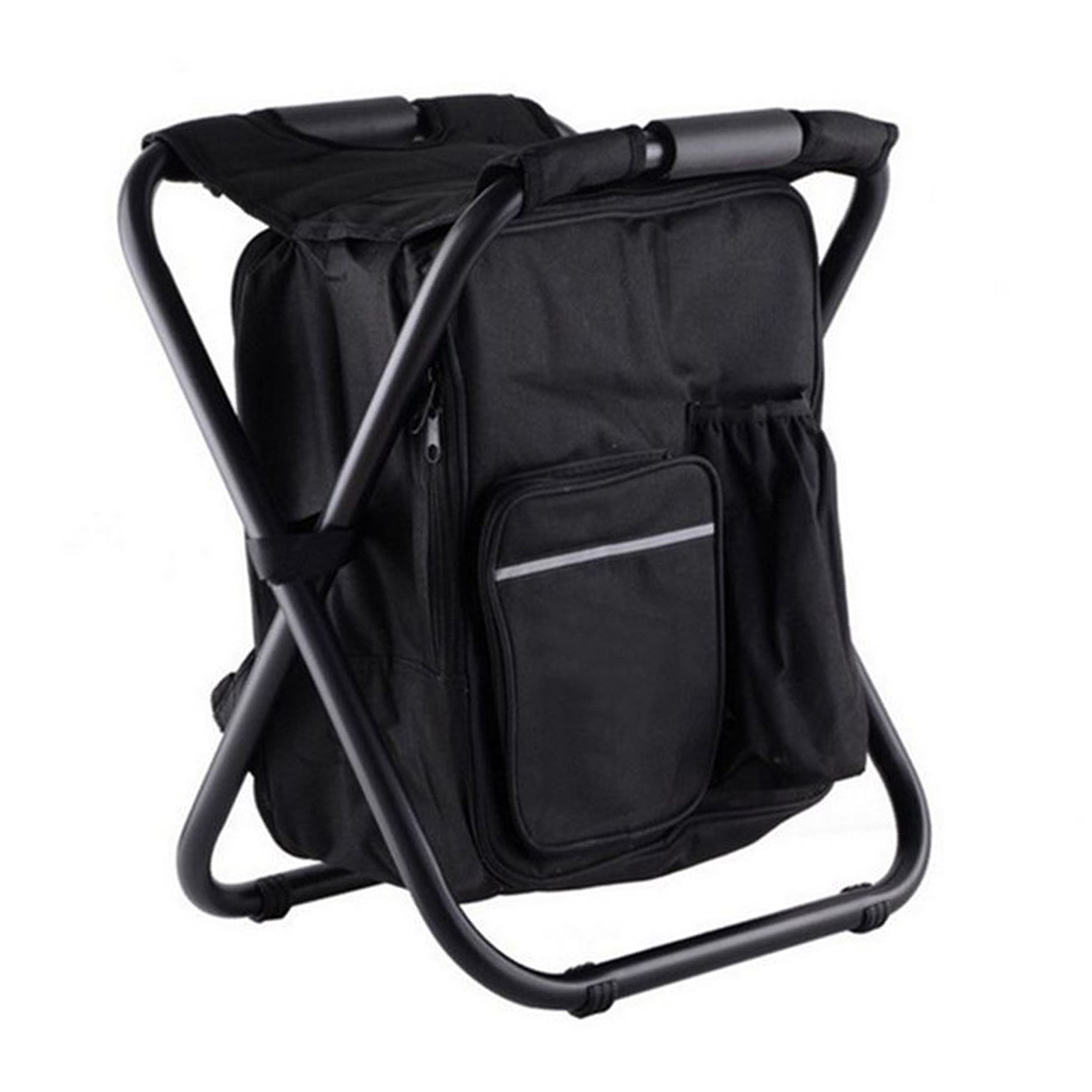 Rucksackförmiger, Klappbarer Campinghocker Mit Kühlfach, Leicht Und Mit Großem Fassungsvermögen, Ideal Für Reisen, Strand, Wandern, Picknicks Und Mehr. (schwarz)