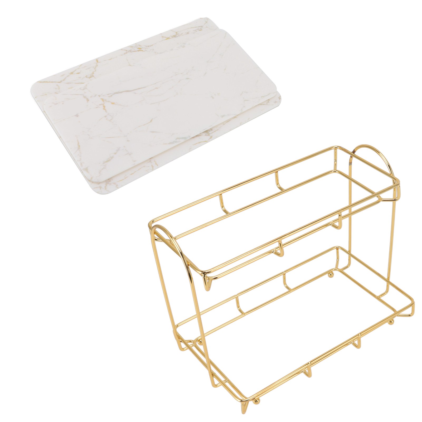 Gold-weißes, Zweistöckiges Badezimmerregal Zur Aufbewahrung Von Make-up, Ergonomisch, Rutschfeste Struktur, Tischplatten-design (größe S).