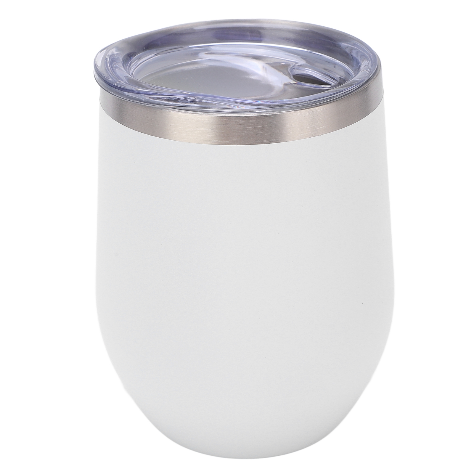 Stielloses Weinglas Aus Edelstahl, 340 Ml, Doppelwandiges, Vakuumisoliertes Weinglas Mit Deckel, Ideal Für Kaffee, Cocktails Und Eiscreme, Weiß.