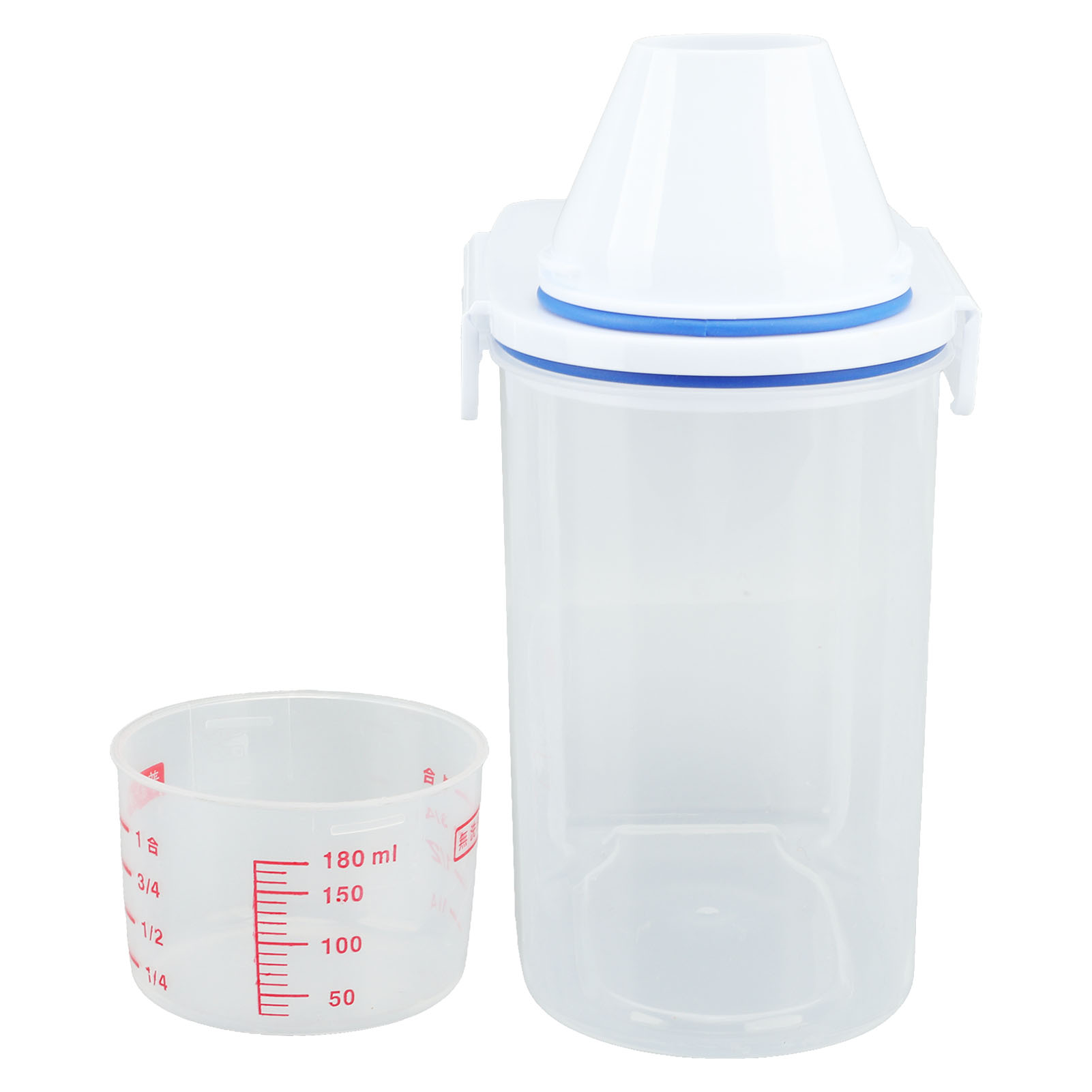 Reis- Und Getreidebehälter, Spender, Luftdichter Ausgießer, Vorratsbehälter Mit Messstab, Transparent, 1,5 Kg, Weiß