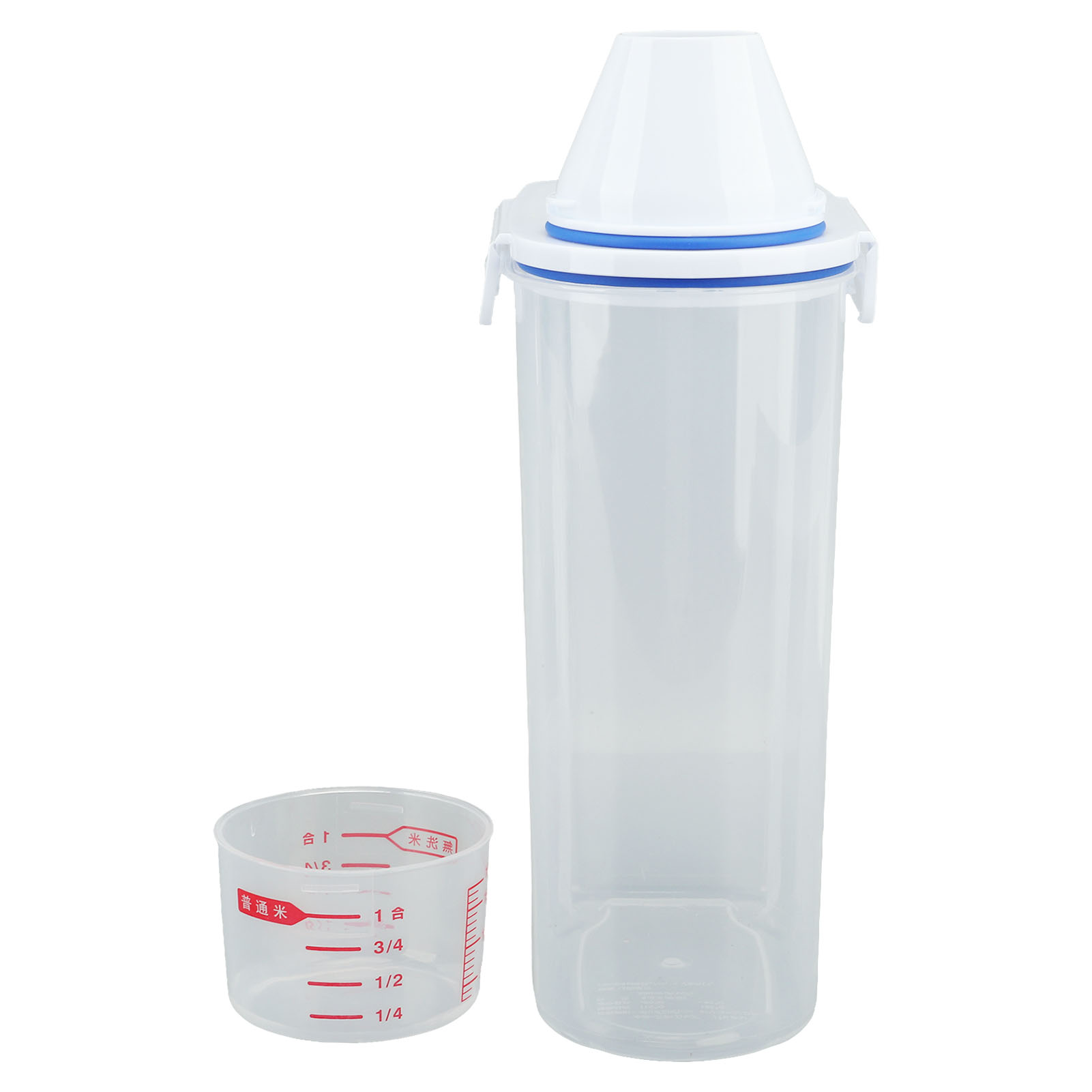 Vorratsbehälter Für Getreide (reis), Spender, Luftdichter Ausgießer, Lebensmittelbehälter Mit Messstab, Transparent, 2 Kg, Weiß