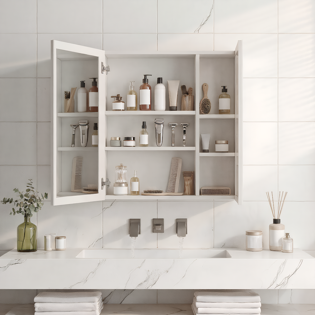 Doppeltür-spiegelschrank Mit Spiegel 70 X 60 Cm, Badezimmerschrank Mit Led-beleuchtung, Moderner Badspiegel Mit Touch-schalter Und 3 Einstellbare Lichtfarben, Beschlagfrei, Weiß