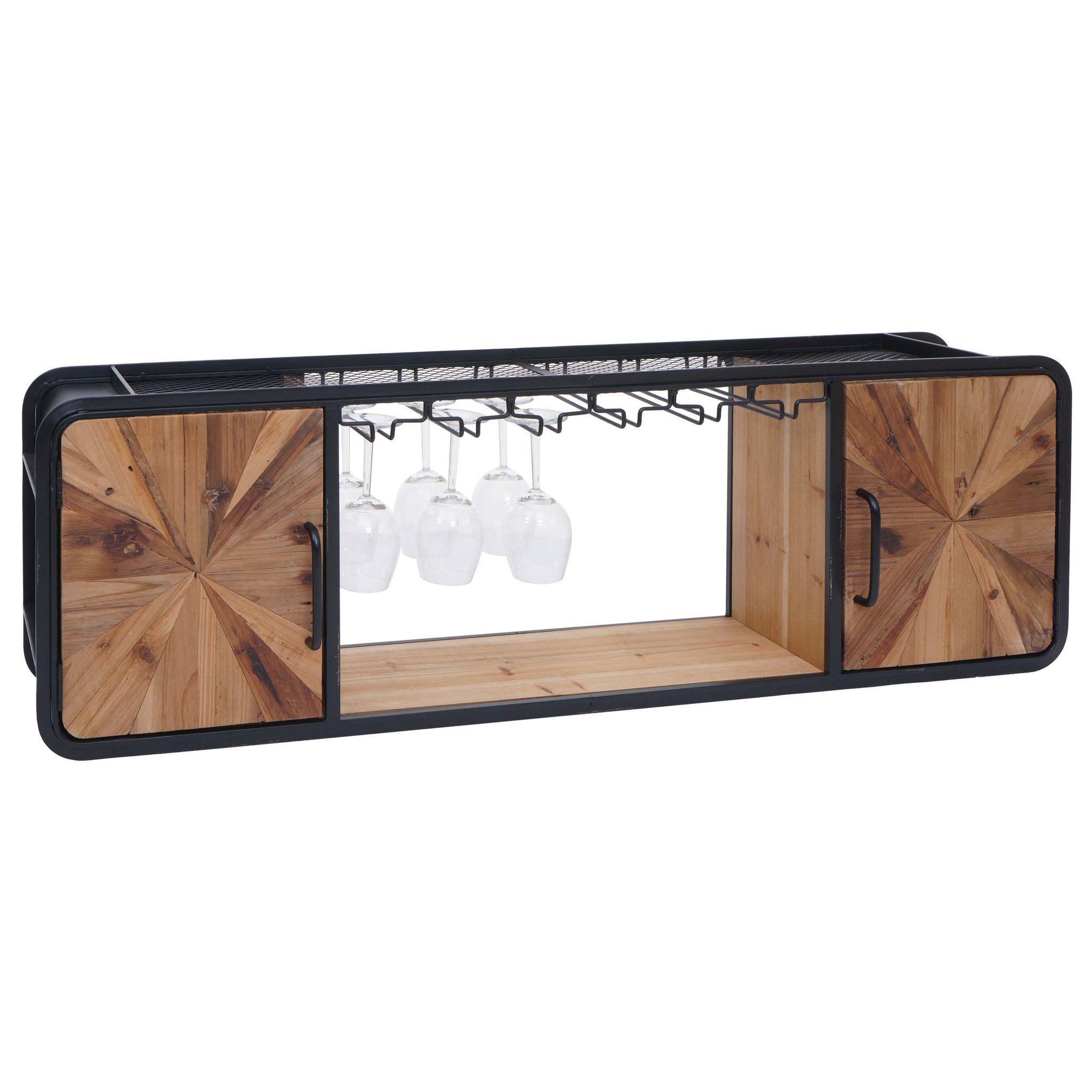 Weinregal Hhg-594, Glas-/flaschenhalter Wandregal Weinhalter, Metall Holz 39x120x23cm Braun, Schwarz