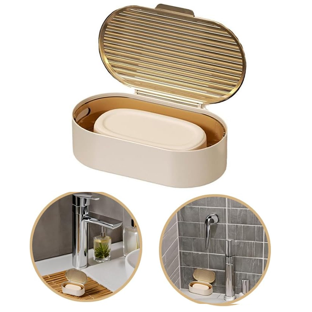 Doppelwandige Seifenschale Mit Deckel, Bernsteinfarben, Tragbar, Wasserdicht Und Versiegelt, Ideal Für Zuhause Und Badezimmer.