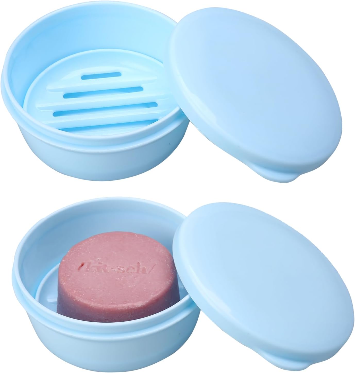Set Mit 2 Tragbaren Reise-seifenboxen Aus Kunststoff Für Runde Seifenschalen Mit Auslaufsicheren Deckeln Für Bad Und Dusche (blau)
