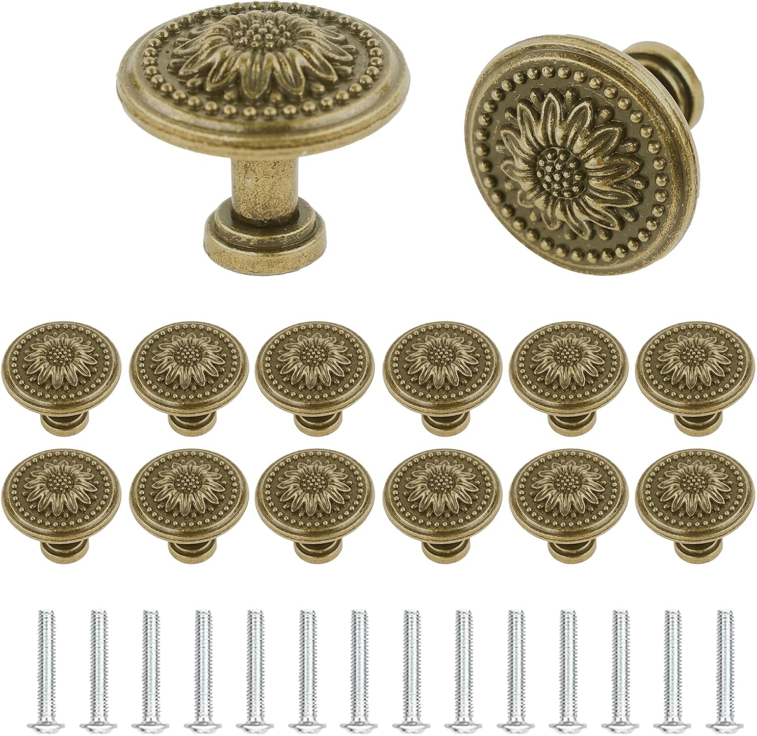 Set Mit 14 Antiken, Bronzefarbenen Schrankknöpfen Mit Floralem Muster Für Kommoden, Kleiderschränke, Schubladenschränke Und Schranktüren
