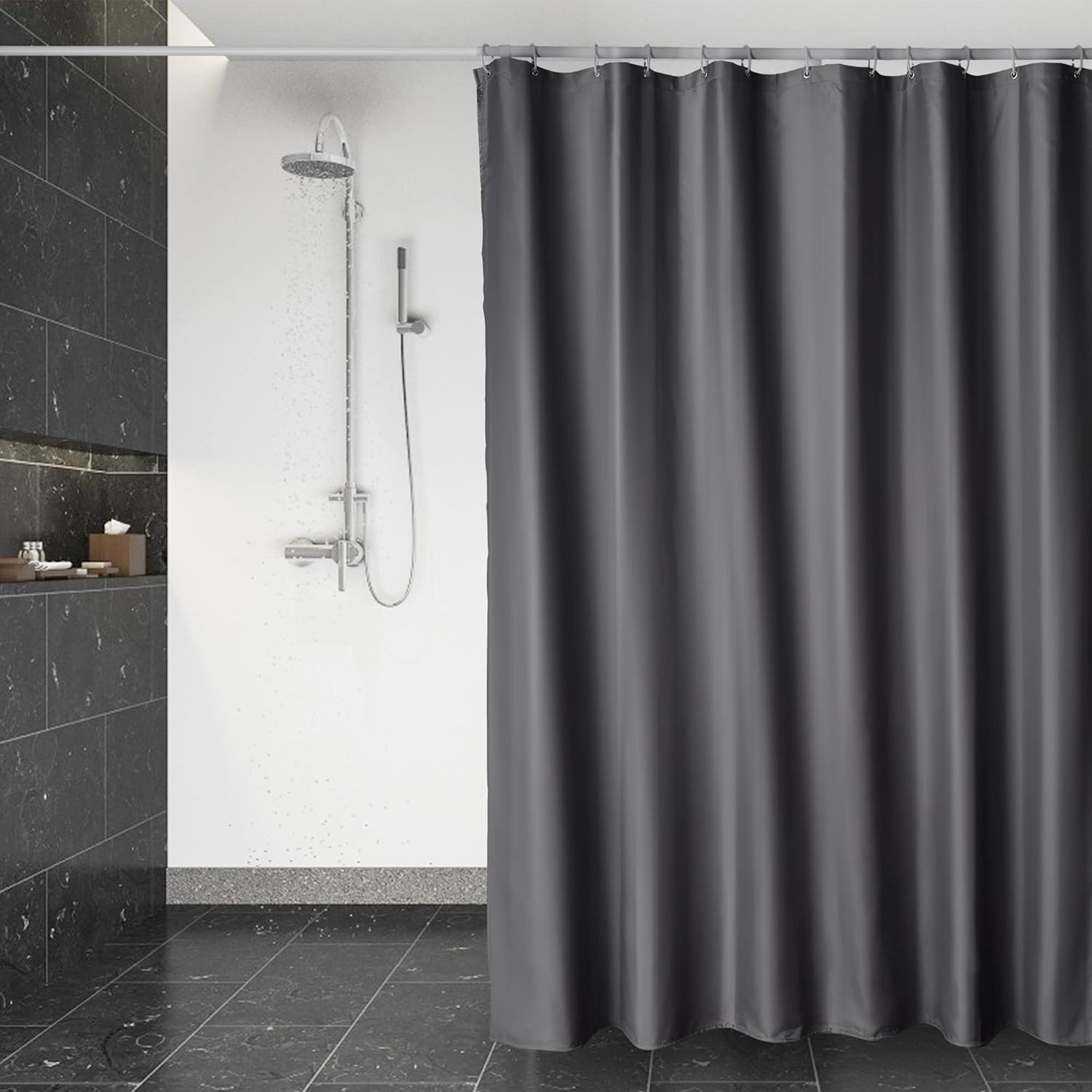 Dunkelgrauer, Schnelltrocknender Duschvorhang, 180 X 200 Cm, Wasserdicht, Maschinenwaschbar, Polyester