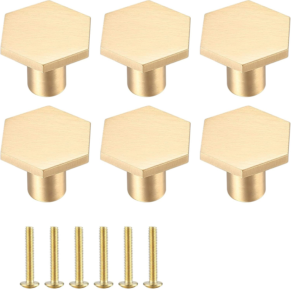 22 X 18 Mm, 6 Stück Türknöpfe, Messing-schrankknöpfe, Vergoldete Möbelknöpfe, Kommodenschubladenknöpfe, Sechseckige Griffe Mit Einem