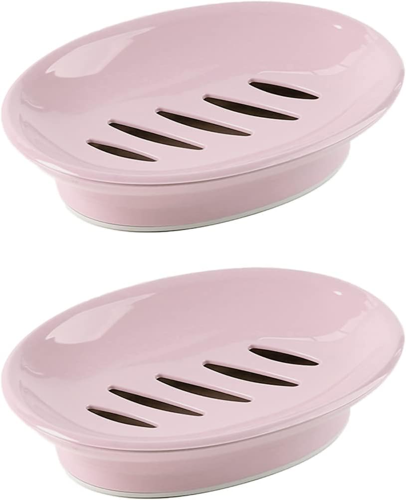 2-teilige Ovale Seifenschale Im Europäischen Stil Mit Abtropfschale, Robust Und Rutschfest, Leicht Zu Reinigen, Rosa