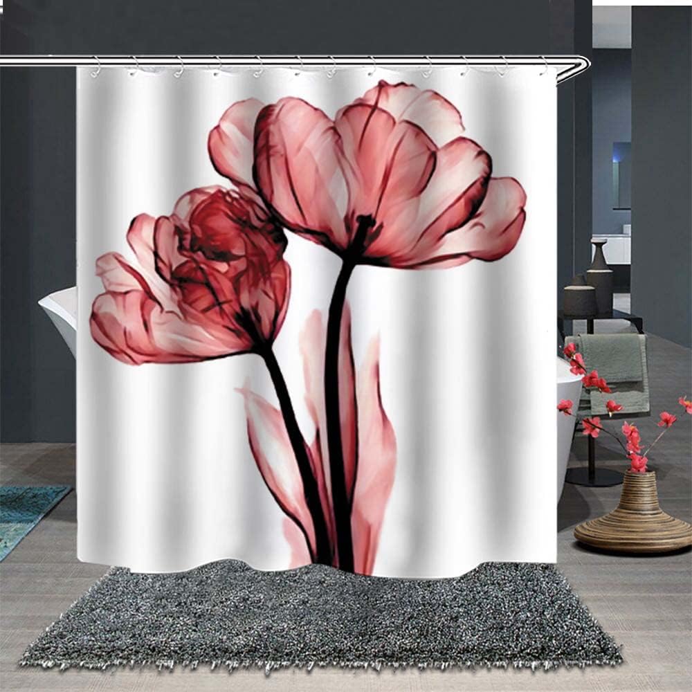 Wasserdichter Duschvorhang Mit 3d-lotusblumenmuster, 180 X 180 Cm Mit 12 Ringen, 100 % Polyester.