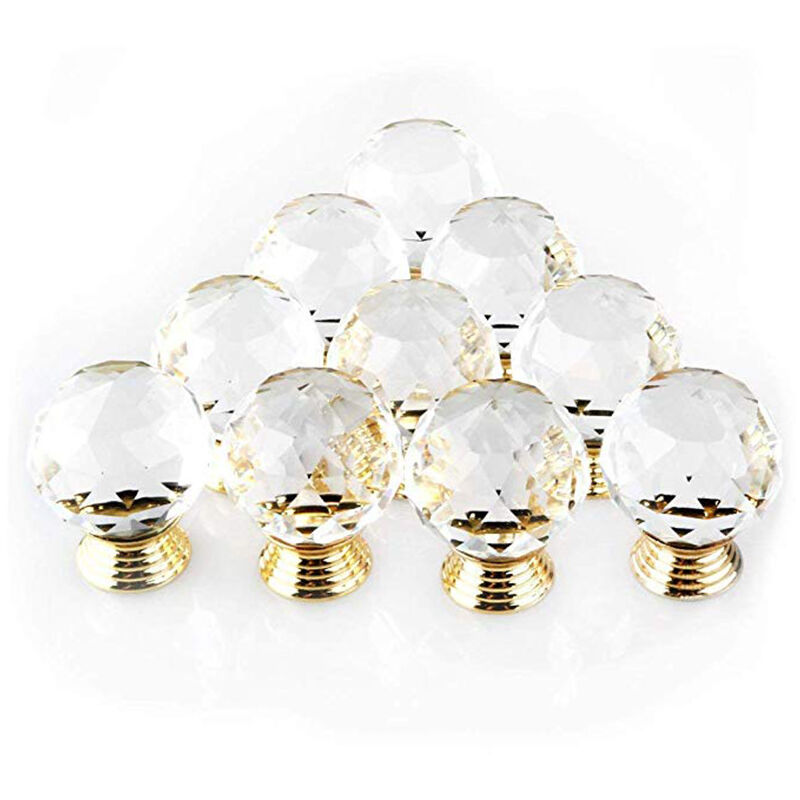 Set Aus 10 Goldenen Kristall-türknöpfen, 30 Mm Durchmesser, Runde Glas-schrankknöpfe, Möbelschubladengriffe, Dekorative Griffe.