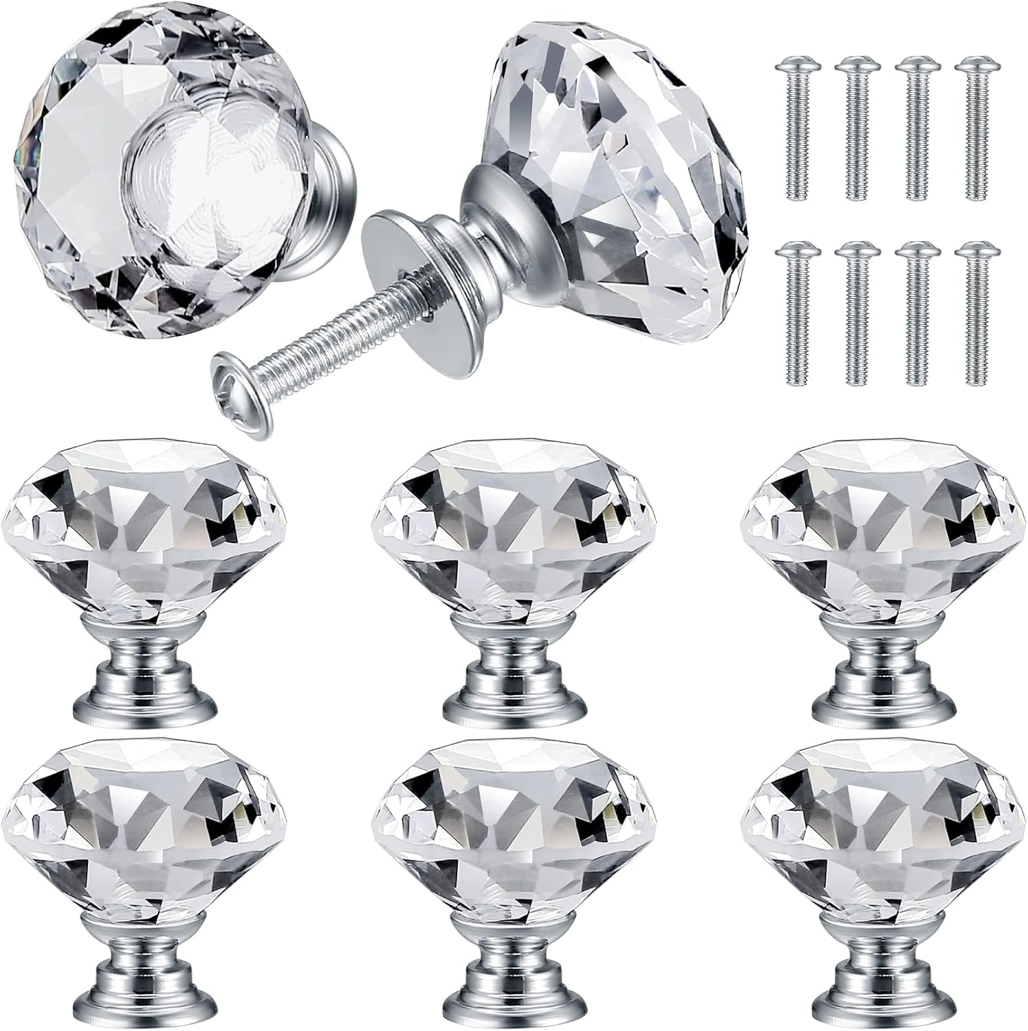 (8 Stück) Kristall-türknöpfe, Diamantgriffe, Diamant-möbelgriffe, Dekorative Knöpfe Für Schränke, Schubladen Und Küchen – 30 Mm