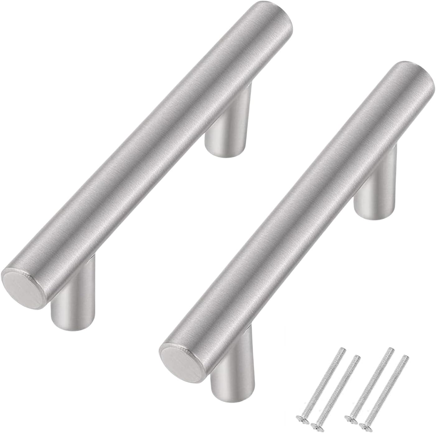 Set Mit 2 Küchenschrankgriffen, 64 Mm Lochabstand, T-griff Aus Gebürstetem Stahl Für Schranktüren (silberfarben)
