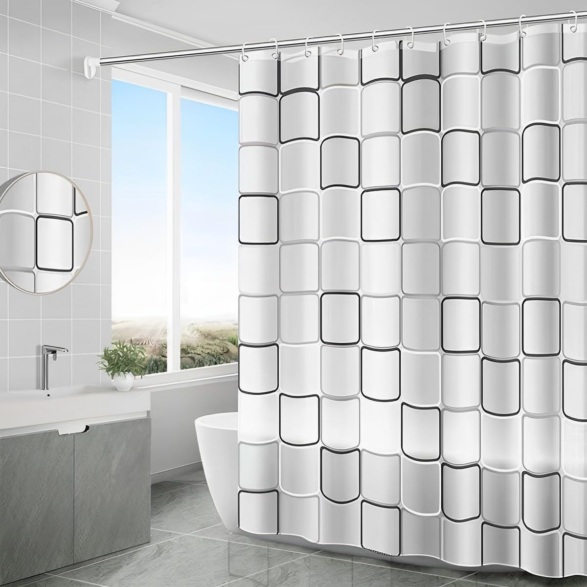 Anti-schimmel-duschvorhang, 200 X 200 Cm Duschvorhang, Schnelltrocknender Peva-badevorhang, Duschvorhang Mit Haken, Badevorhang