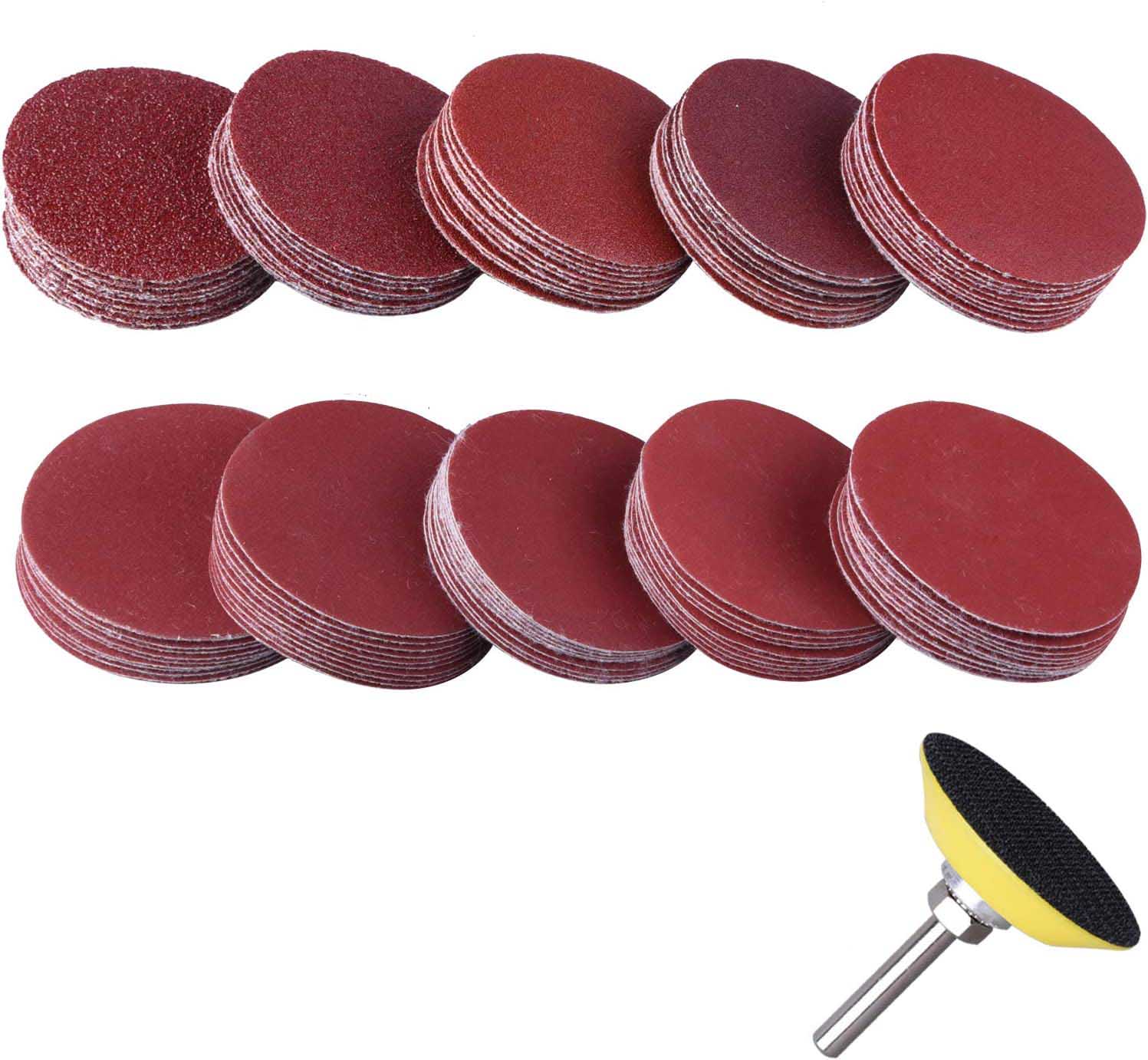 Set Mit 100 Schleifscheiben (25 Mm Durchmesser) In Den Körnungen 100, 180, 240, 1500 Und 3000, Inklusive Drehbarer Stützplatte Für Dremel. Ideal Zum Fräsen, Gravieren Und Schleifen.