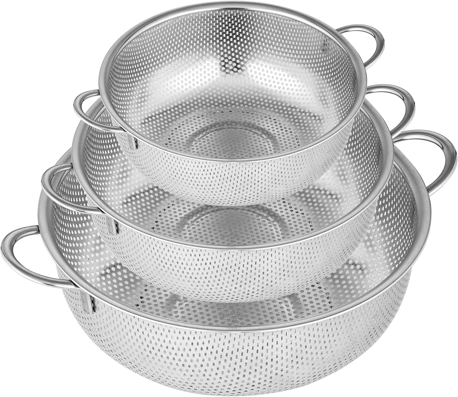 Küchensieb Aus Edelstahl, 3er-set, Zusammenklappbar, Mikroperforiert Mit Griffen Zum Abspülen, Ideal Zum Abtropfen Von Nudeln Und Gemüse, Filtert Feine Partikel