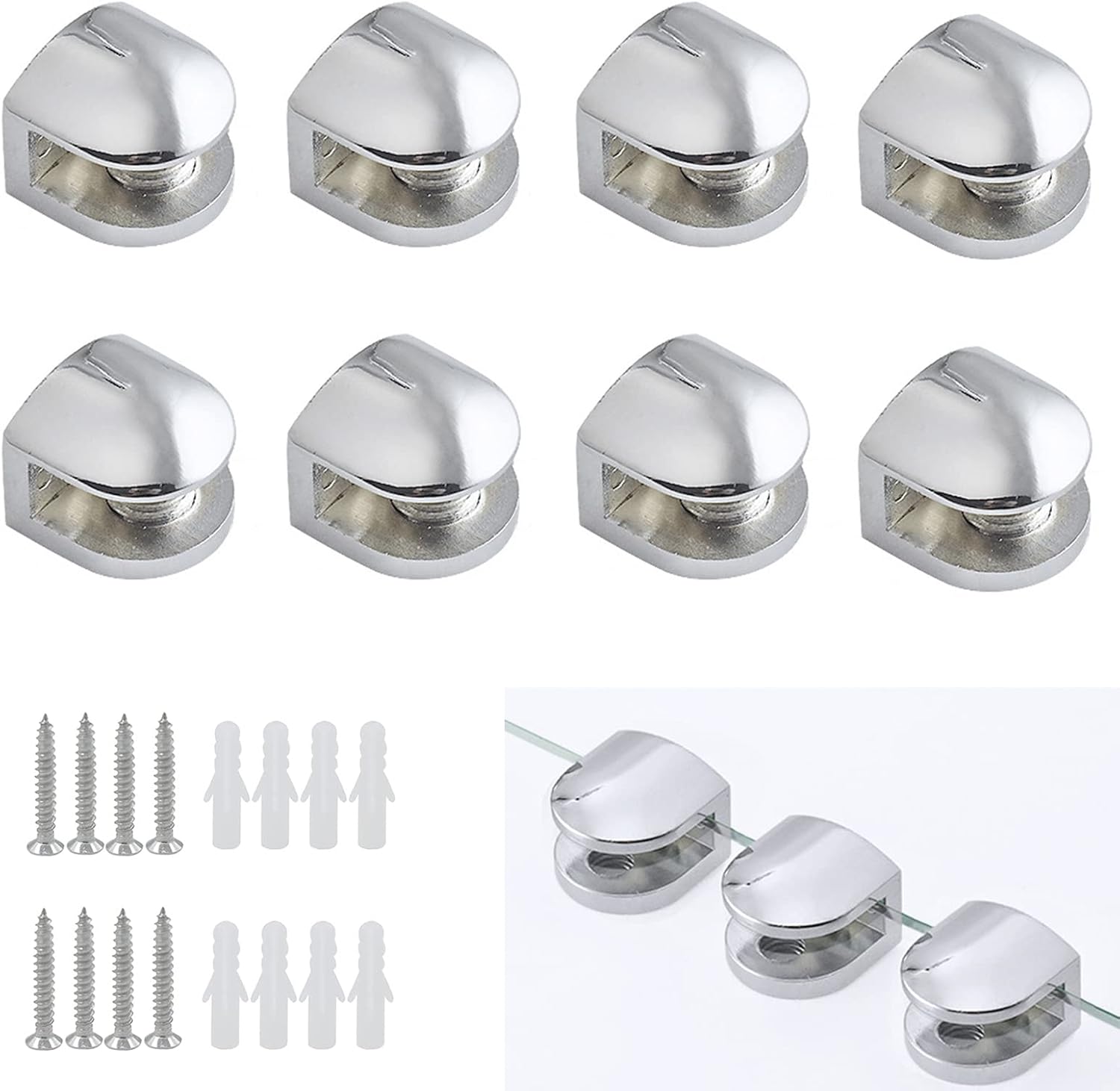 Set Mit 8 Ineasicer Glasklemmen, Verstellbare Glasklemmen Aus Zinklegierung, Regalträger Für 5–8 Mm Dickes Glas, Silberfarben