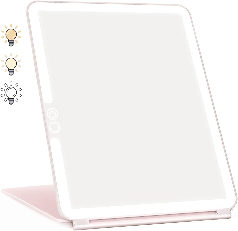 Ineasicer Schminkspiegel, Beleuchteter Spiegel Mit 72 Leds, 2000 Mah Usb-akku, Touchscreen-reisespiegel (pink)