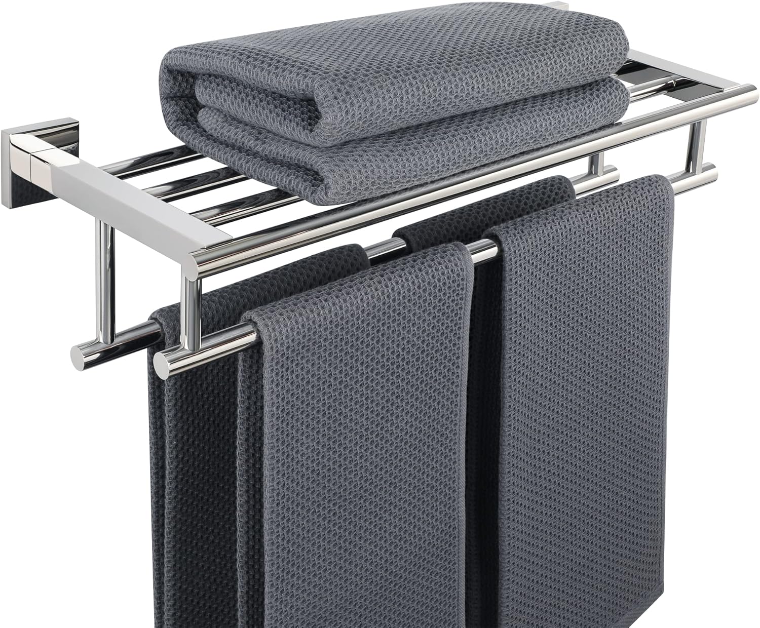 Doppelter, Wandmontierter Handtuchhalter Mit Ablage, 60 Cm, Polierte Oberfläche, Edelstahl Sus 304, Egz8050-c