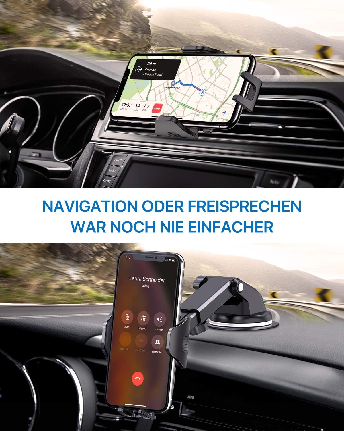 Kfz-handyhalterung, [3-in-1] [besser Stabil], Universalhalterung Mit Klemme Und Saugnapf, 360°-drehung, Einhandbedienung, Kompatibel Mit Allen Handys (einschließlich Iphone 14), Auto, Gps