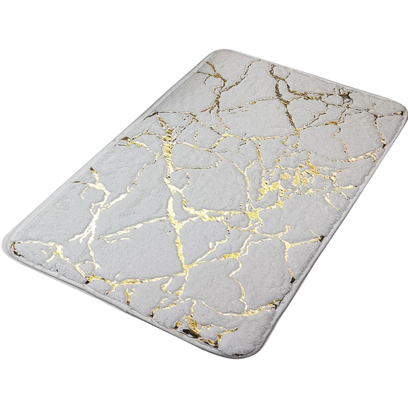 Badematte In Marmoroptik Mit Struktur – Schnelltrocknend – Rutschfest – Rechteckig – Polyester – Für Bad, Küche Und Schlafzimmer – Weiß – Maße: 40 X 60 Cm