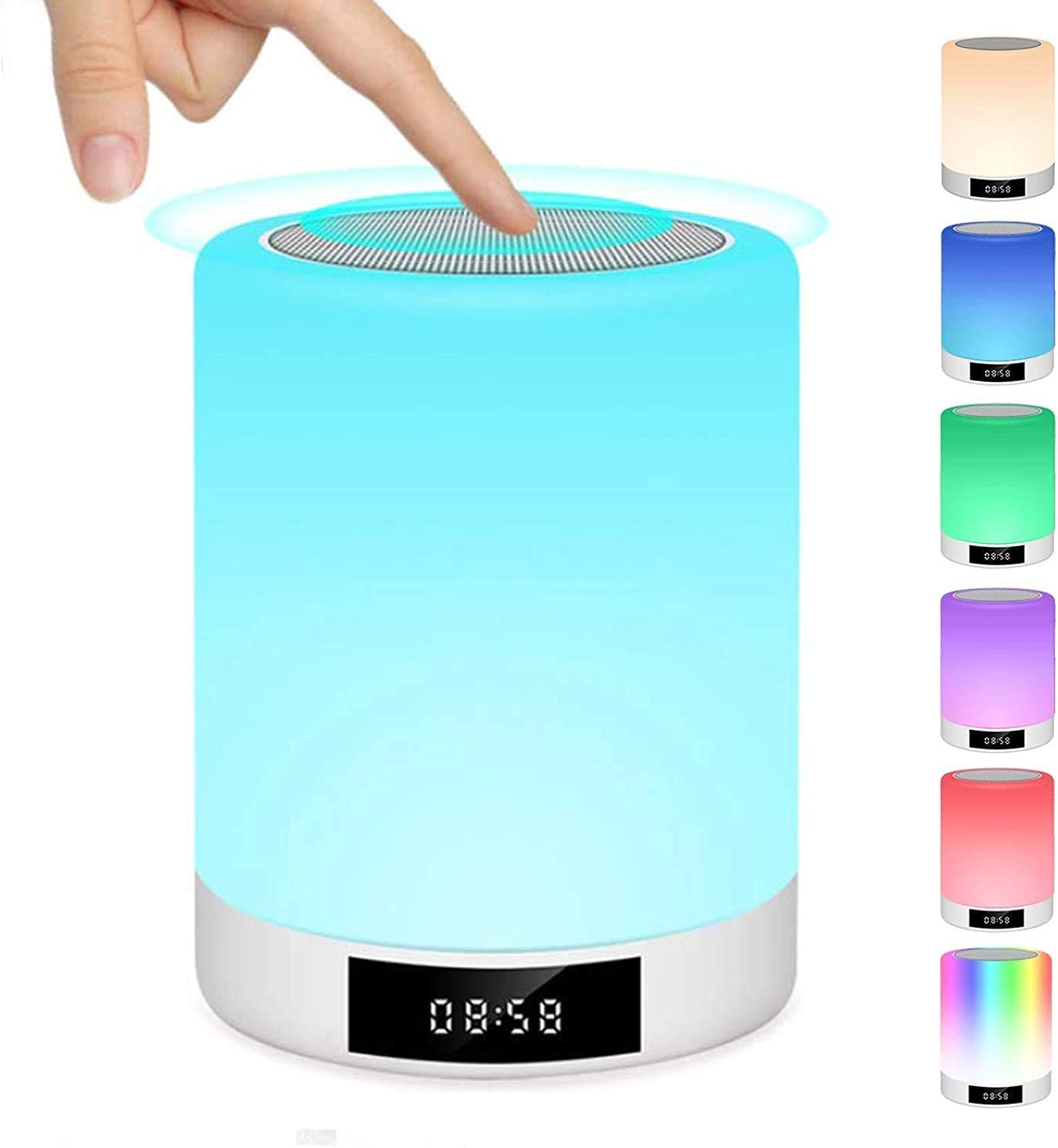 Ineasicer Wiederaufladbare, Tragbare Nachttischlampe Mit Touchscreen, Tischlampe Mit Bluetooth-lautsprecher, Fm-radio, Wecker, Mehrfarbigem Led-licht, Freisprechfunktion, Geschenkidee Für Mädchen, Tee