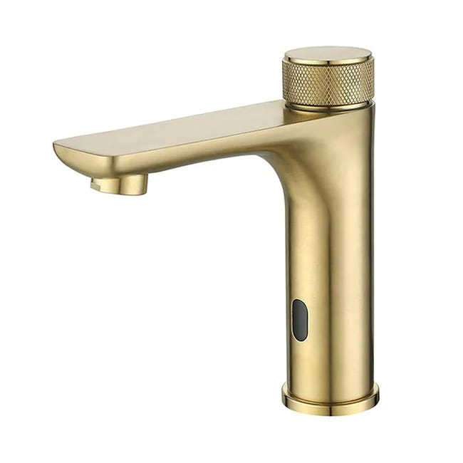Wasserhahn Mit Infrarotsensor, Warm- Und Kaltwasser, Wasserzulaufschlauch Inklusive, Vergoldete Arbeitsplattenhalterung.