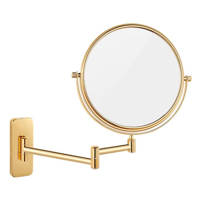 Wandmontierter Badezimmerspiegel Mit 10-facher Vergrößerung – Goldener Kosmetikspiegel, 360° Drehbar, Doppelseitig, 15 Cm Durchmesser