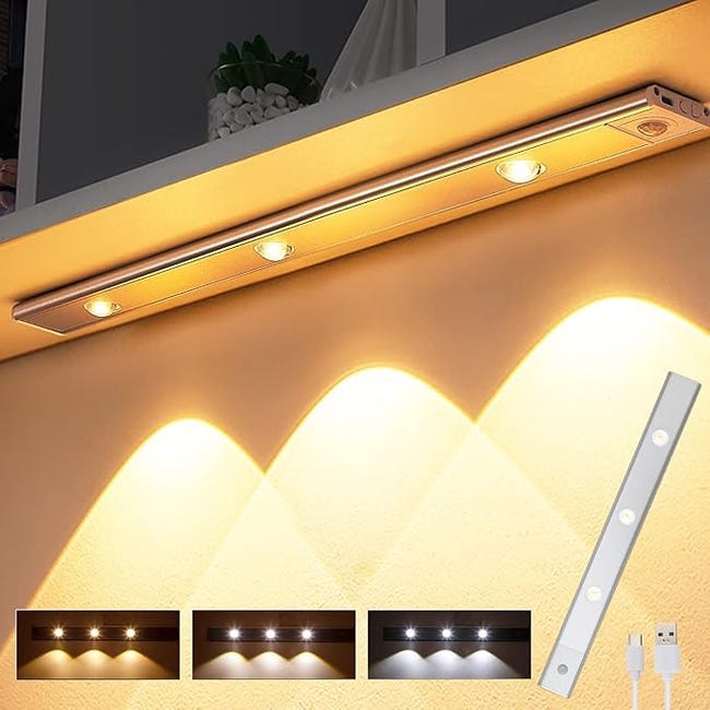 Wiederaufladbare Led-kleiderschrankleuchte Mit Bewegungssensor, Drei Farbtemperaturen, Weiß, 40 Cm