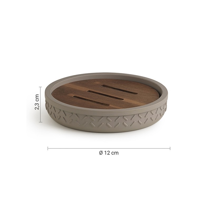 Seifenschale Thea Aus Grauer Resina Und Dunklem Bambus 2,3 X 12 X 12 Cm