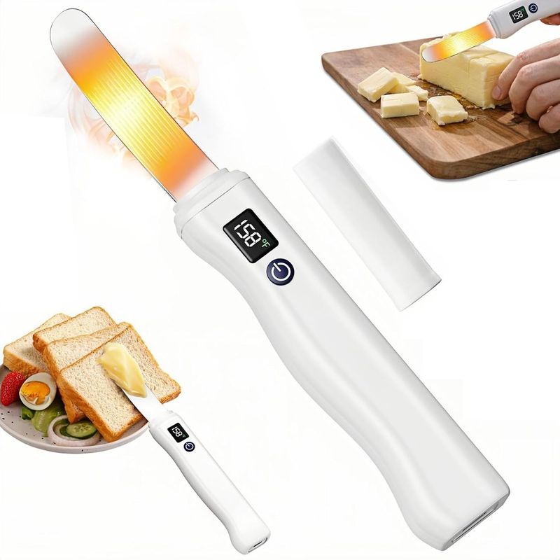 Elektrisches, Beheizbares Buttermesser Mit Led-anzeige Und 2 Heizstufen (55 °c Und 70 °c), Usb-aufladbar, Für Küche, Restaurant, Picknick Und Party