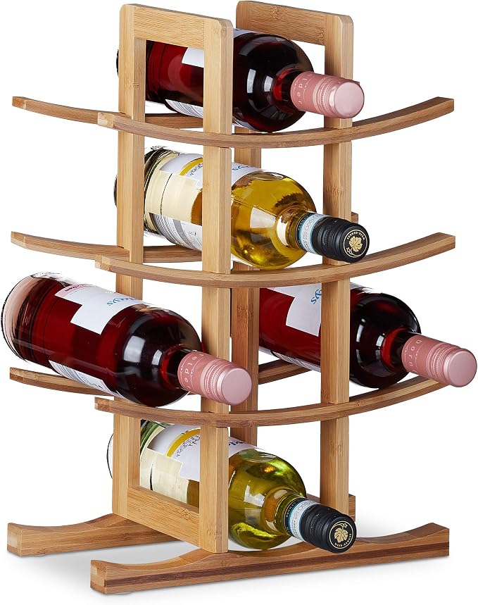 Bambus-weinregal, Kleines Regal Für 12 Flaschen, 4 Etagen, Freistehend, H X B X T 42,5 X 30 X 16 Cm, Natur, 5 X 30 X 16 Cm