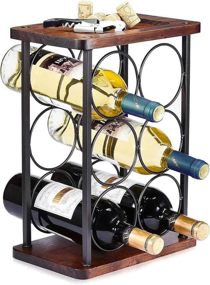 Freistehendes Weinregal Für 6 Weinflaschen, Aufbewahrungsregal Aus Holz, Perfekt Für Die Dekoration Von Haus Und Küche, Bar, Weinkeller, Speisekammer Usw. (fasst 6 Flaschen)