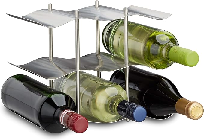 Dreistöckiges Weinregal Aus Edelstahl Für 9 Flaschen, Modernes Design, Flaschenaufbewahrung, H X B X T: 22 X 27 X 16,5 Cm, Silber