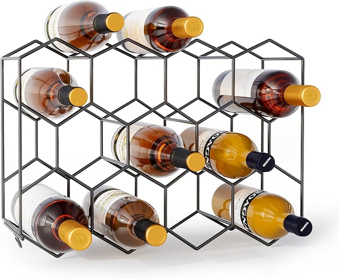 Schwarzes Weinregal Aus Metall, Flaschenhalter Für 14 Flaschen Und 2 Weingläser, Kleines Flaschenregal 43 X 13,6 X 31 Cm, Flaschenhalter Für Küche, Bar, Weinkeller