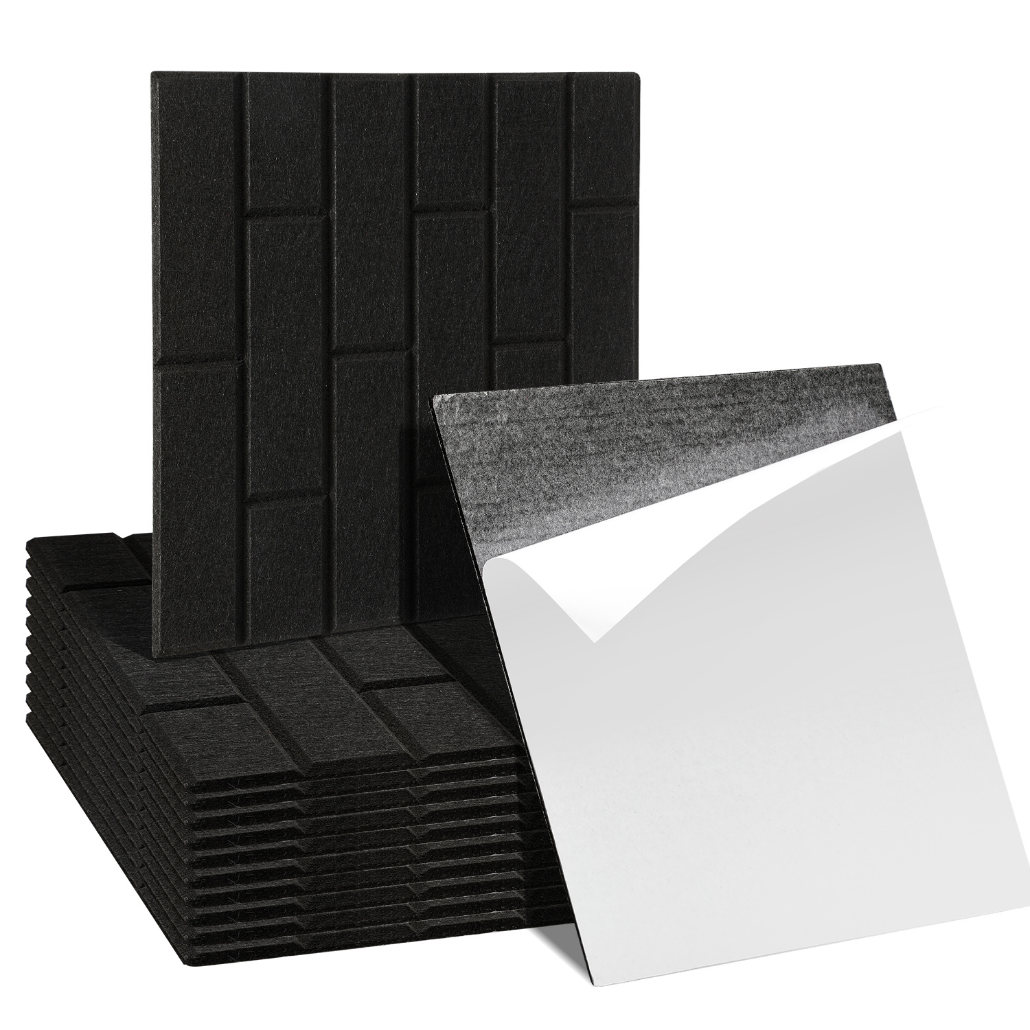 Jiubiaz Akustikpaneele Selbstklebend, 12 Stück Akustikplatten Aus Filz 30 X 30 X 0,9 Cm Schwarz, Schallabsorber Quadratisch In Ziegeloptik