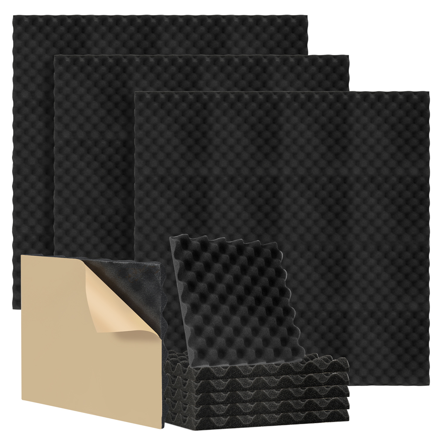 Jiubiaz 48 Stück Akustikschaumstoff Akustikschaum Matten 30 X 30 X 2.5cm Schalldämmmatten Zur Effektiven Schaumstoff Fliesen Würfelprofil Schwarz