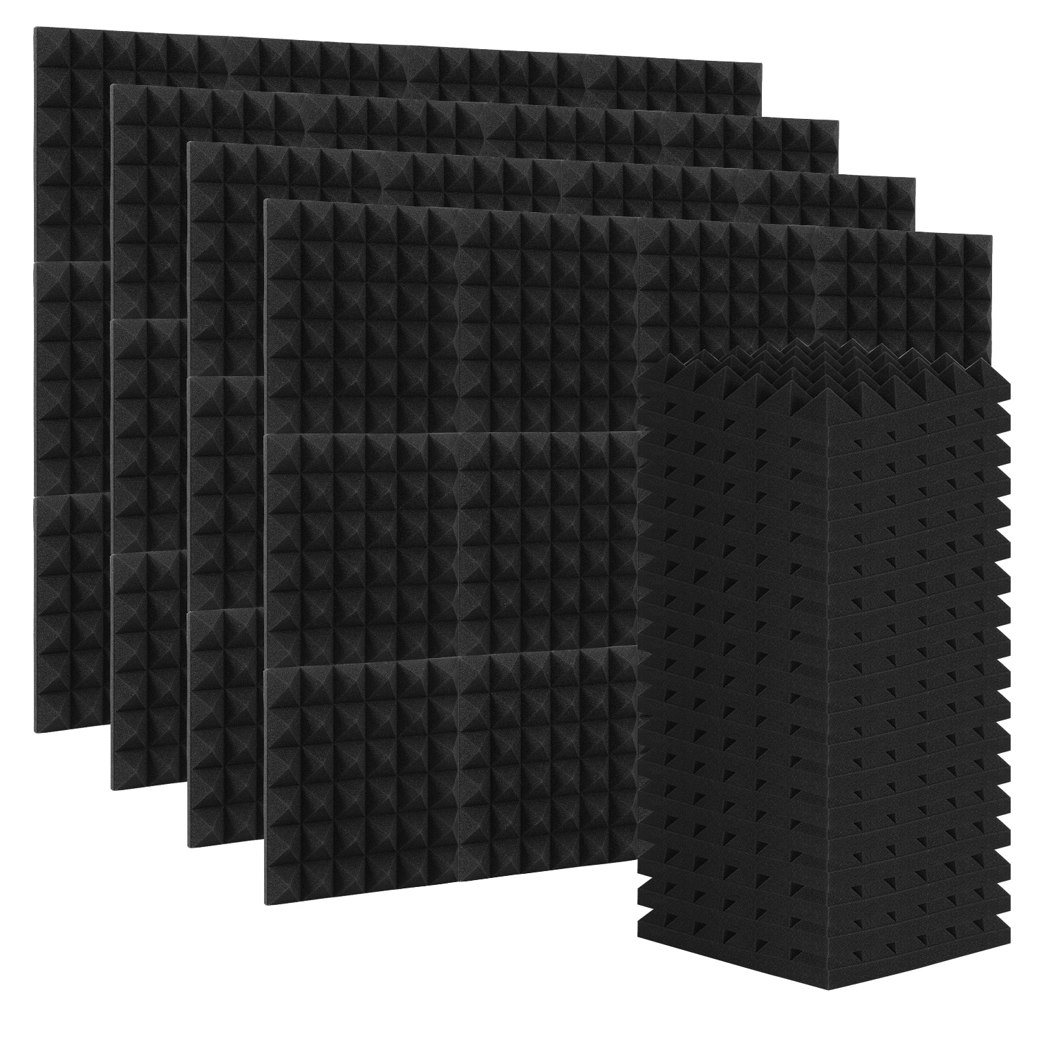 Jiubiaz 48 Stück Akustikschaumstoff Akustikschaum Matten 30 X 30 X 5cm Schalldämmmatten Zur Effektiven Schaumstoff Fliesen Pyramide Schwarz